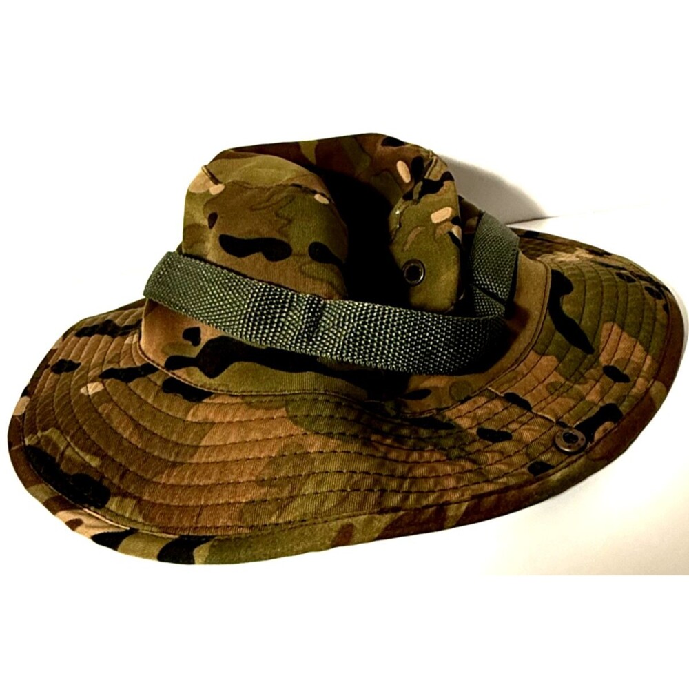 Camo Boonie Hat Jungle Type II Military Style Bucket Hat Adjustable Chin Strap L